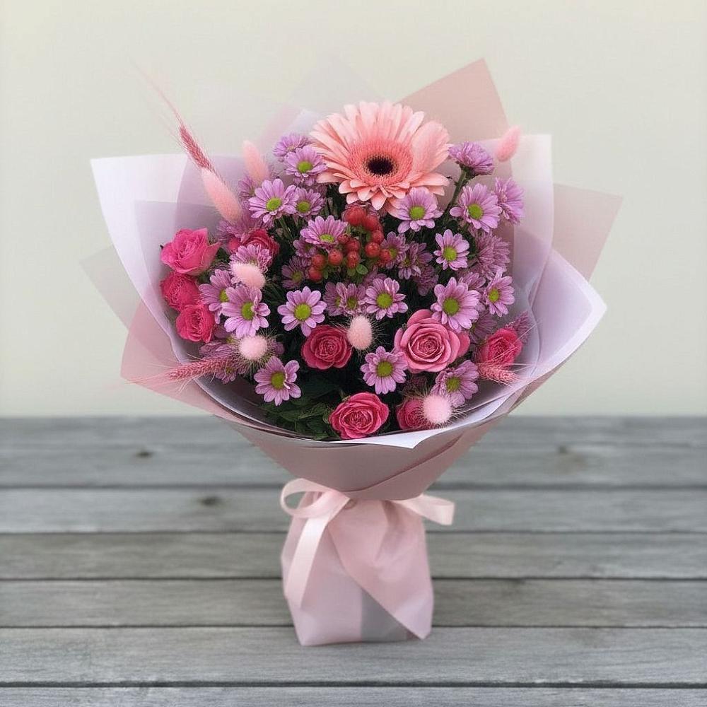 Букет цветов из: Розы, Герберы и Хризантемы в Дедовске