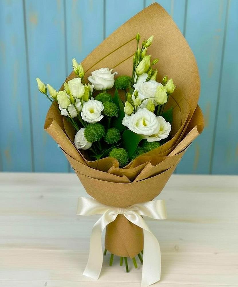 Букет цветов из: Хризантемы и Лизиантусы в Дедовске